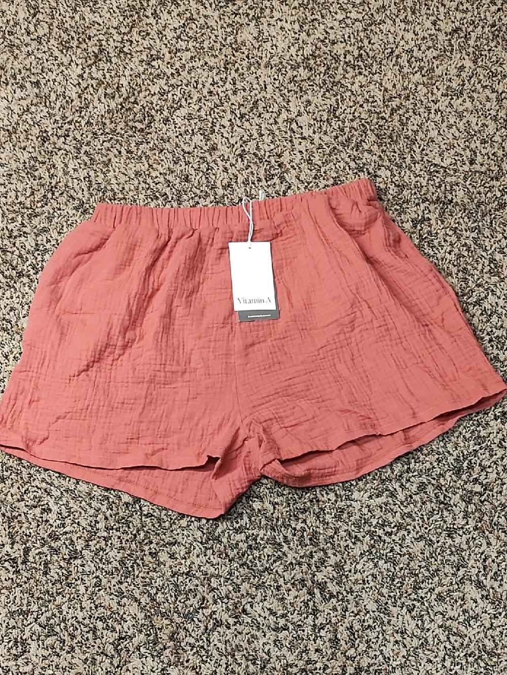 Vitamin A | Coral Crinkle Linen-Blend Shorts
